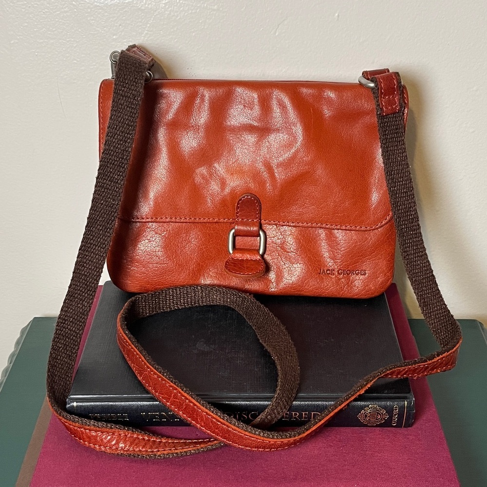 Jack Georges Genuine Leather Burnt Brown Voyager Wallet on String Crossbody Bag